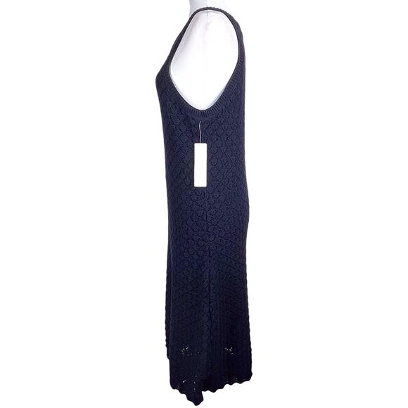 NWT Eliza J Crochet Halter Midi Dress Size XL Navy Blue Sleeveless Fitted Knit - Picture 9 of 16